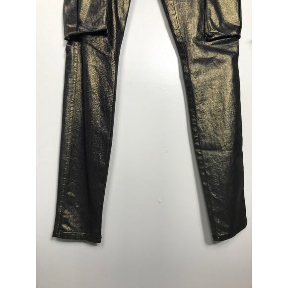 Alice & Olivia Metallic Gold Cargo Slim Jean Pants Women 0 / 25 Holiday NYE - Picture 6 of 11